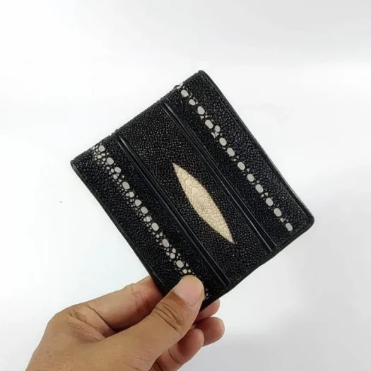 Mool Leather Men’s Special Edition Stingray Leather Bifold Wallet with Diamond Crown Pattern and Spine Detail