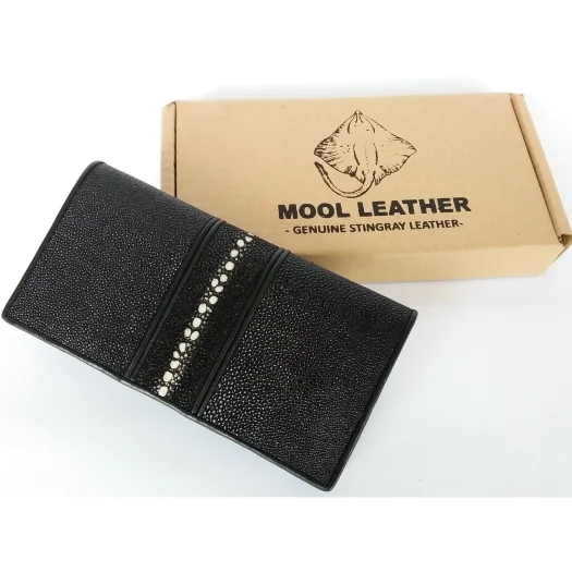 Mool Leather Long Bifold Wallet in Multi-Spine Stingray Leather with Spine Detail, Unisex