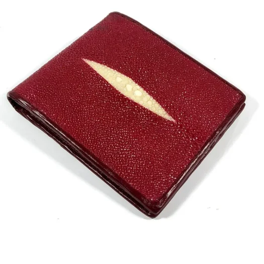Mool Leather Men’s Genuine Stingray Leather Bifold Wallet in Maroon with Diamond Crown Detail