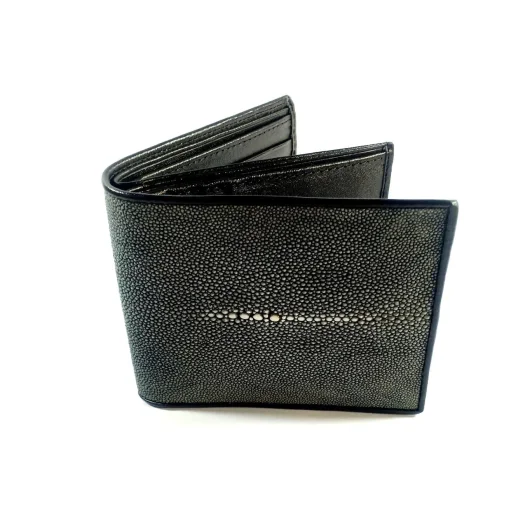 Mool Leather Men’s Genuine Stingray Leather Bifold Wallet in Gray with Triple Cash Compartment