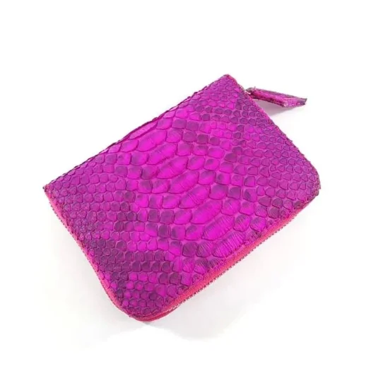 Mool Leather Women’s Genuine Python Leather Zipper Pouch Wallet in Fuchsia Pink Finish