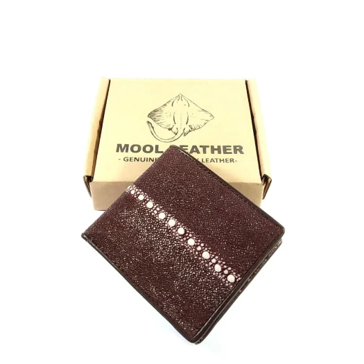 Mool Leather Men’s Multi-Spine Stingray Leather Bifold Wallet in Brown with Horizontal Spine Detail