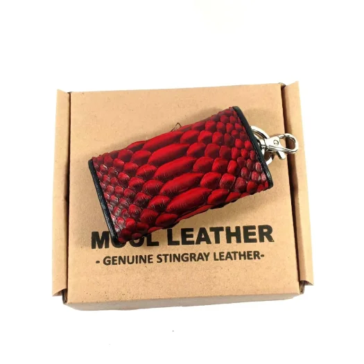 Mool Leather Genuine Python Leather Keychain Wallet in Maroon