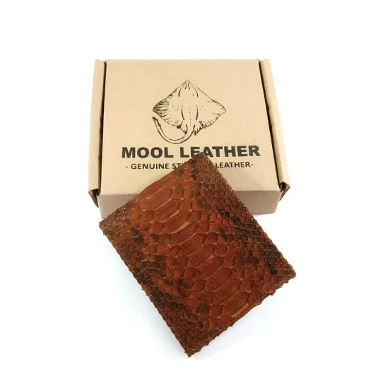 Mool Leather Men’s Genuine Python Leather Bifold Wallet in Brown Finish