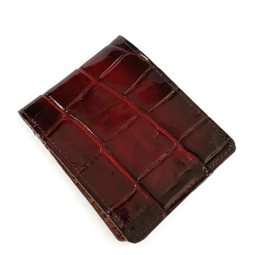 Mool Leather Men’s Genuine Crocodile Leather Bifold Wallet in Maroon Finish
