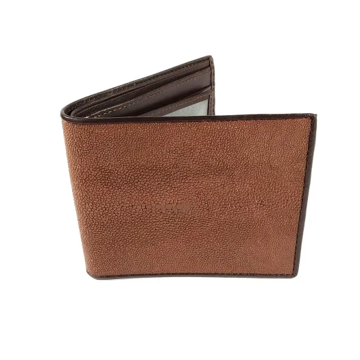 Mool Leather Men’s Genuine Stingray Leather Bifold Wallet in Caramel Brown