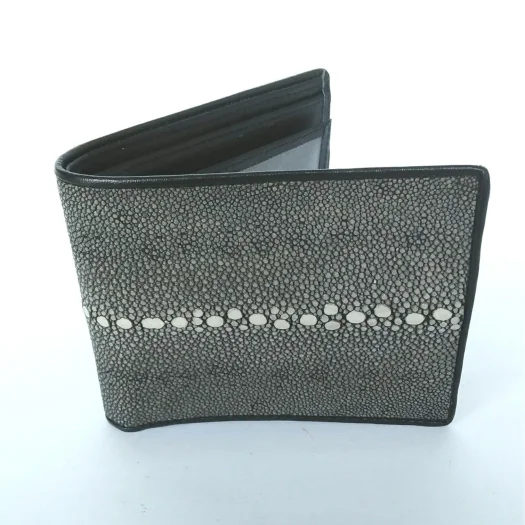 Mool Leather Men’s Polished Multi-Spine Stingray Leather Bifold Wallet with Spine Detail