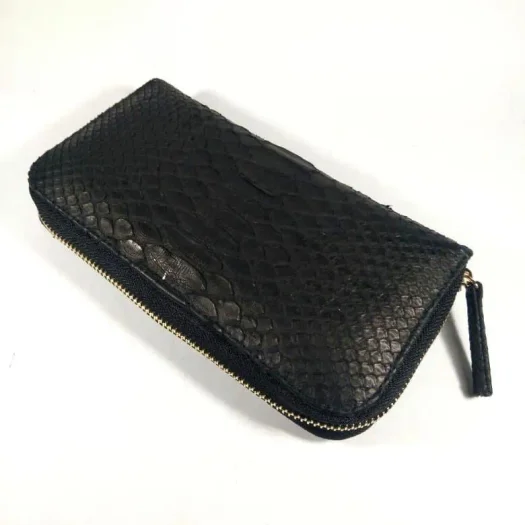 Mool Leather Women’s Genuine Snake Leather Zip Pouch Wallet in Black