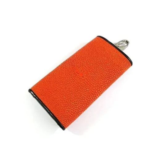 Mool Leather Genuine Stingray Leather Keychain Wallet in Orange Finish