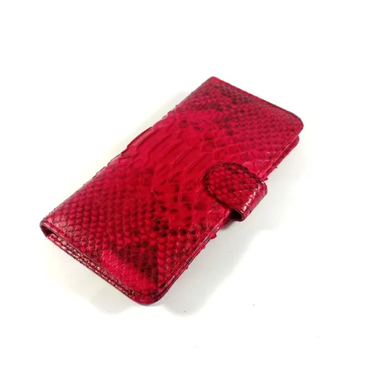 Mool Leather Women’s Python Leather Long Bifold Wallet in Fuchsia Red Finish