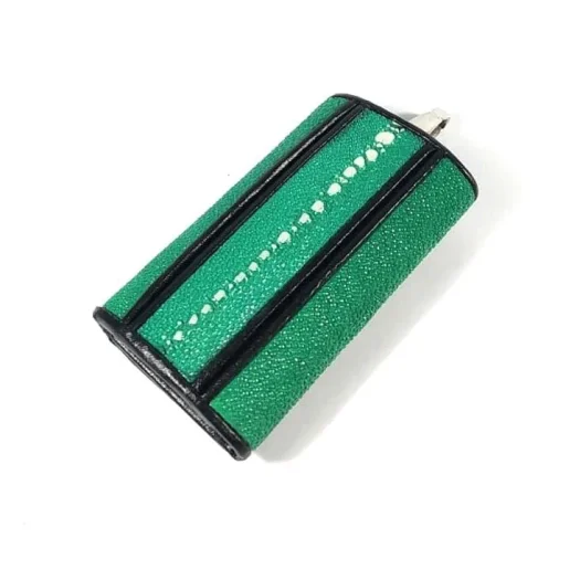 Mool Leather Multi-Spine Stingray Leather Keychain Wallet in Green with Vertical Spine Detail