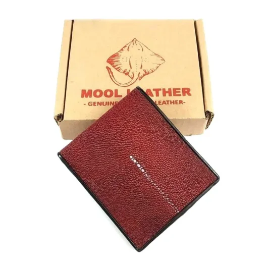 Mool Leather Men’s Genuine Stingray Leather Bifold Wallet in Maroon Finish