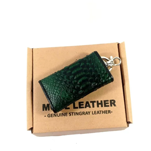 Mool Leather Genuine Python Leather Keychain Wallet in Dark Green
