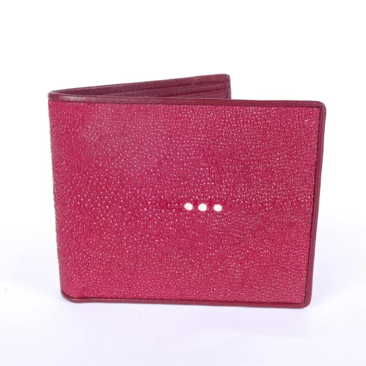 Mool Leather Men’s Stingray Leather Bifold Wallet in Maroon with Signature Three-Pearl Crown Detail