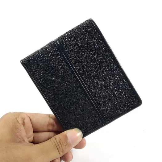 Mool Leather Men’s Stingray Leather Bifold Wallet in Double Black