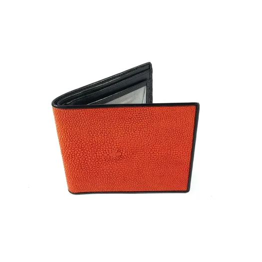 Mool Leather Men’s Genuine Stingray Leather Bifold Wallet in Orange