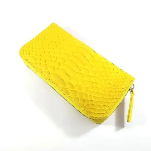 Mool Leather Women’s Genuine Python Leather Zipper Pouch Wallet in Yellow Finish