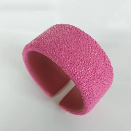 Mool Leather Women’s Stingray Leather Cuff Bracelet in Pink