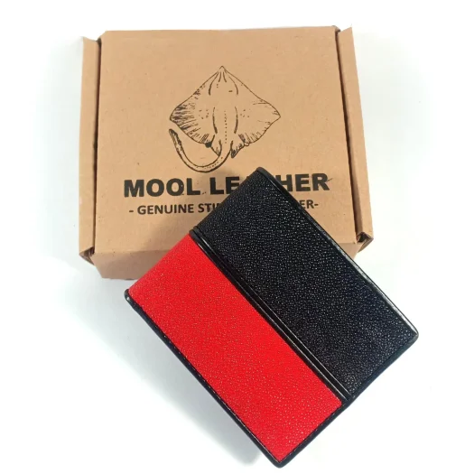 Mool Leather Men’s Stingray Leather Bifold Wallet in Black and Red