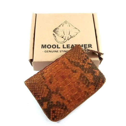 Mool Leather Women’s Genuine Python Leather Zipper Pouch Wallet in Brown Finish