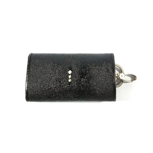 Mool Leather Genuine Stingray Leather Keychain Wallet in Black with Crown Detail