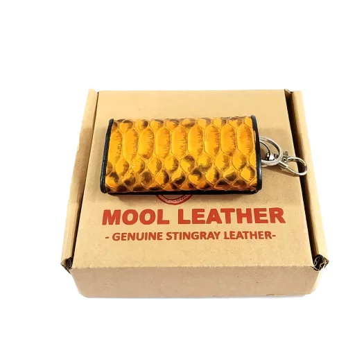 Mool Leather Genuine Python Leather Keychain Wallet in Havana Brown Finish
