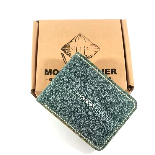 Mool Leather Men’s Handmade Stingray Leather Bifold Wallet in Gray with Stitched Edge Detail