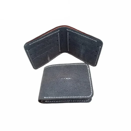 Mool Leather Men’s Premium Handmade Stingray Leather Bifold Wallet with Stitched Edge Detail