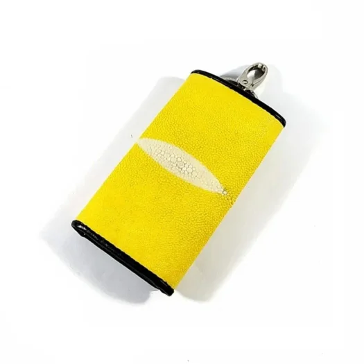 Mool Leather Stingray Leather Keychain Wallet in Yellow with Diamond Crown Detail