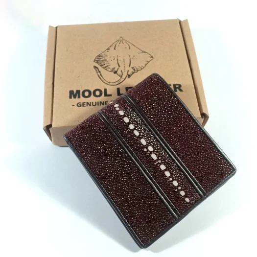 Mool Leather Men’s Genuine Multi-Spine Stingray Leather Bifold Wallet with Spine Detail