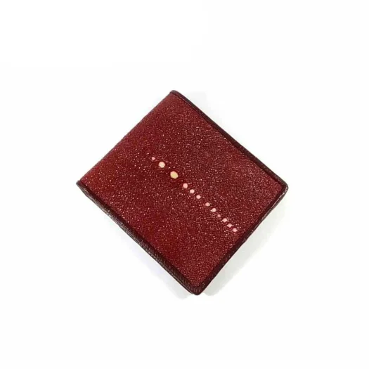 Mool Leather Men’s High-grade Stingray Leather Bifold Wallet in Maroon with Spine Detail