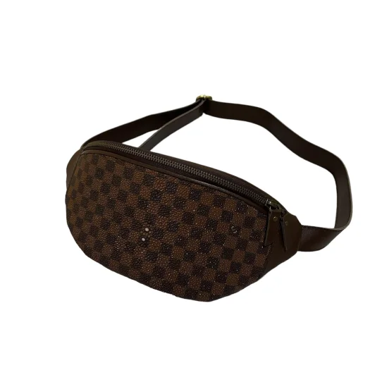 Mool Leather Men’s Genuine Stingray Leather Waist Bag with Checkered Pattern