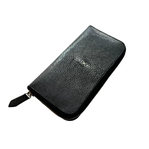 Mool Leather Women’s Premium Polished Stingray Leather Zipper Pouch Wallet