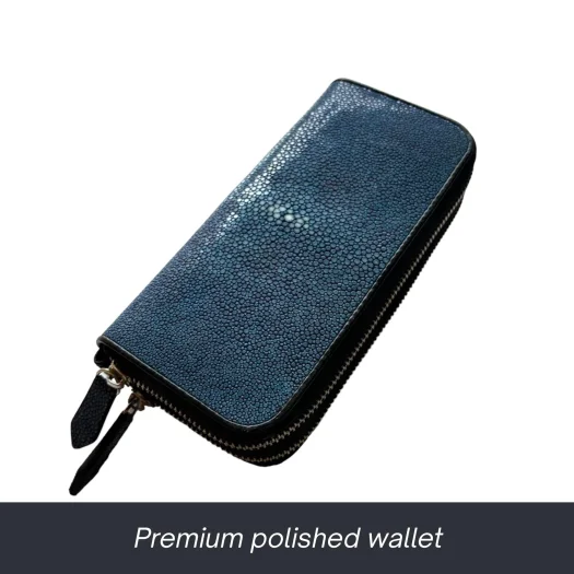 Mool Leather Women’s Premium Polished Stingray Leather Double Zipper Pouch Wallet