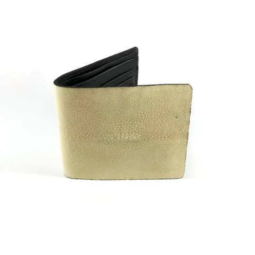 Mool Leather Men’s Genuine Stingray Leather Bifold Wallet with Cowhide Interior