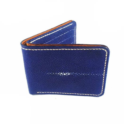 Mool Leather Men’s Handmade Stingray Leather Bifold Wallet with Stitched Edge Detail