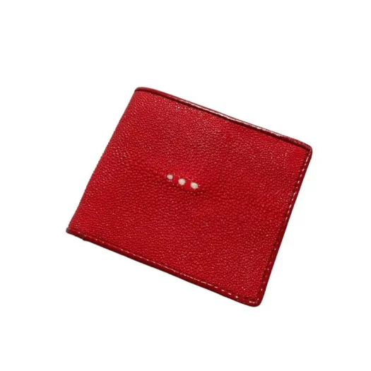 Mool Leather Unisex Genuine Stingray Leather Bifold Wallet in Red