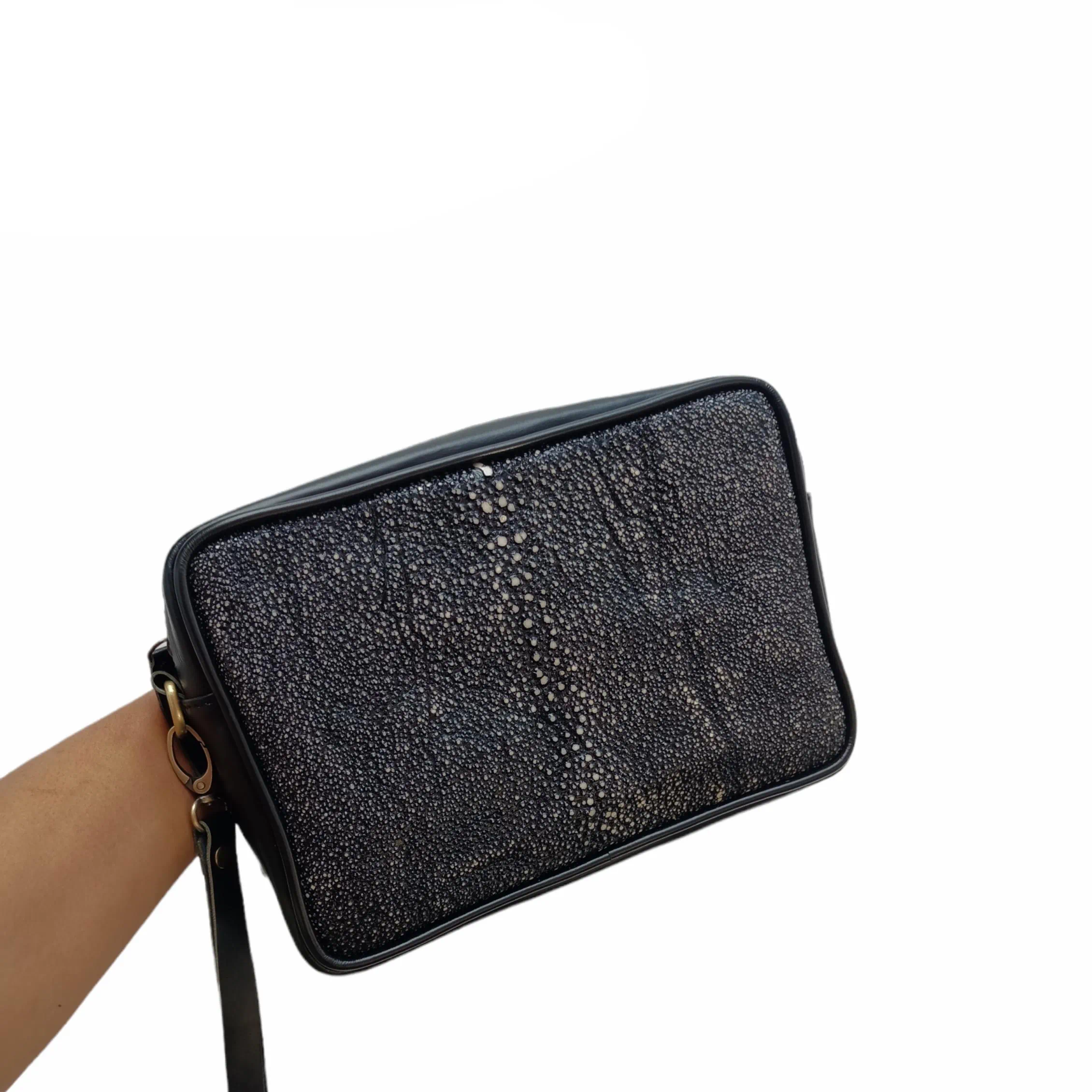 Mool Leather Unisex Stingray Leather Pouch Handbag in Black | Nusamade Mool Leather Unisex Stingray Leather Pouch Handbag in Black - Image 3