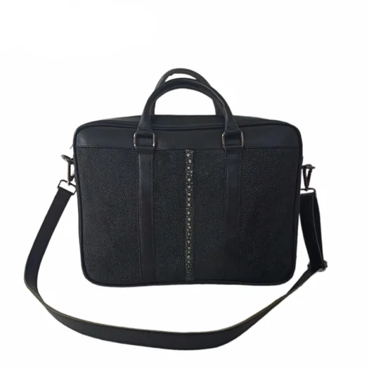 Mool Leather Men’s Multi-Spine Stingray Leather Office Crossbody Bag with Vertical Spine Detail