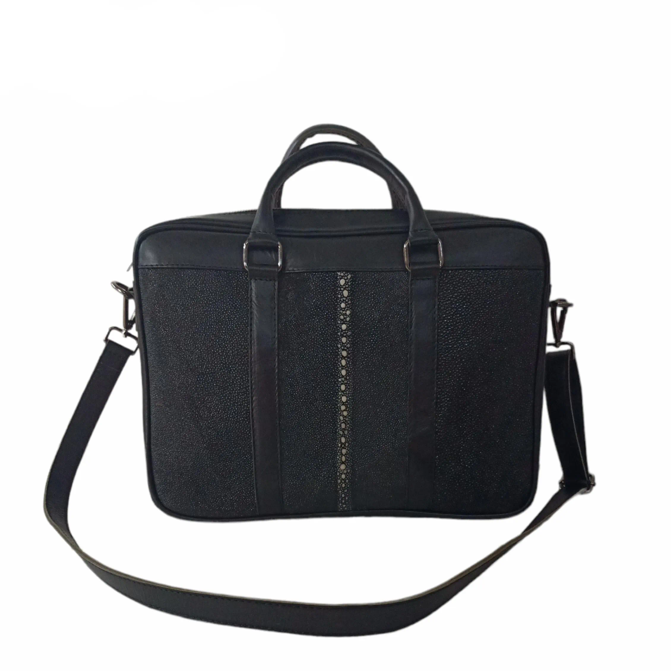 Mool Leather Men’s Multi-Spine Stingray Leather Office Crossbody Bag with Vertical Spine Detail