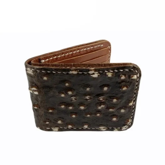 Mool Leather Men’s Handmade Stingray Leather Bifold Wallet in Brown with Raised Pebbled Texture