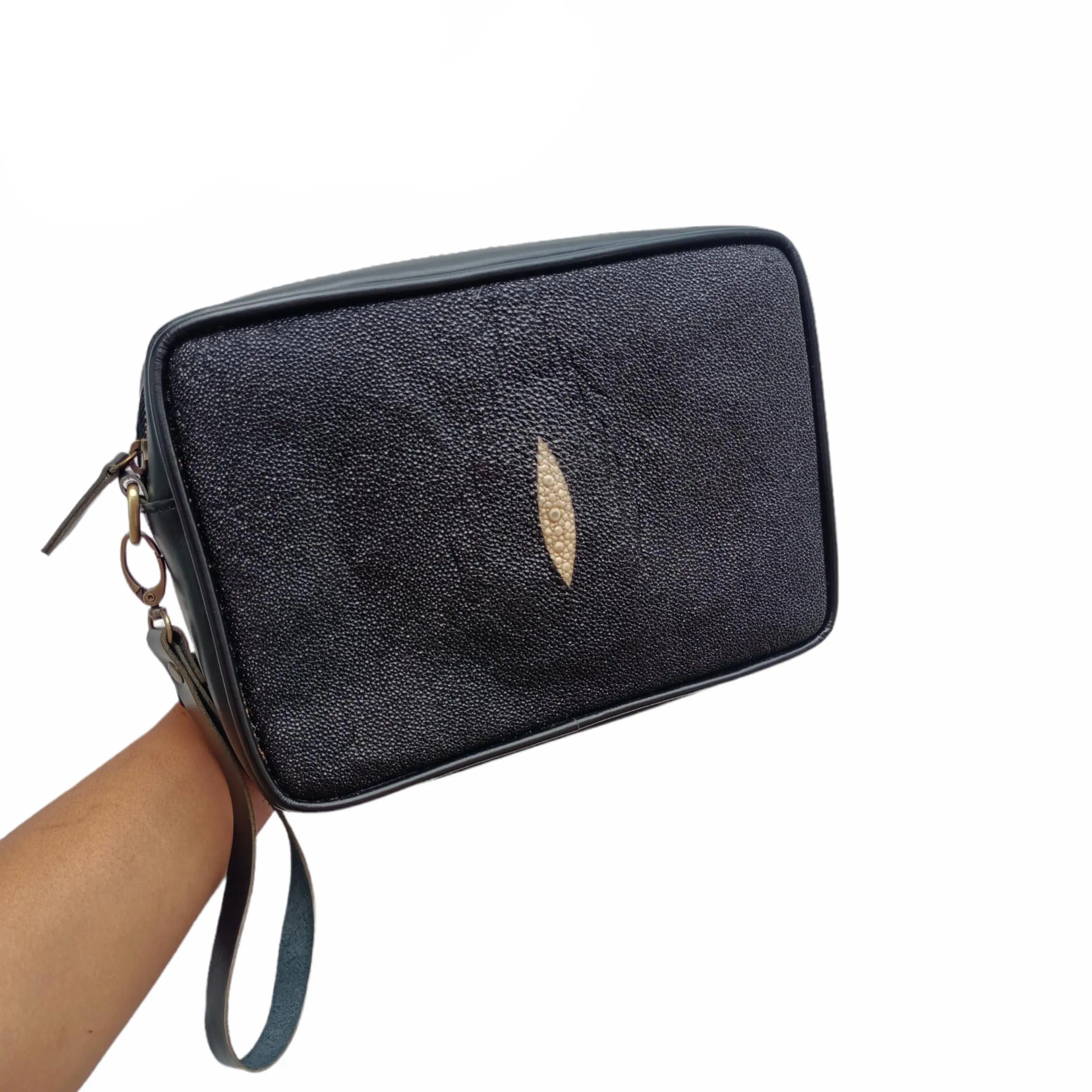 Mool Leather Unisex Stingray Leather Pouch Handbag in Black | Nusamade Mool Leather Unisex Stingray Leather Pouch Handbag in Black - Image 2