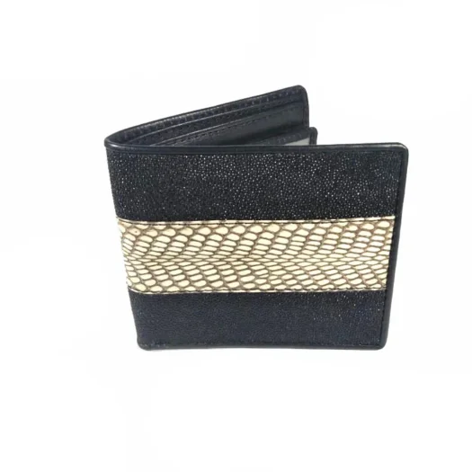 Mool Leather Men’s Genuine Stingray and Cobra Leather Bifold Wallet in Natural Tone
