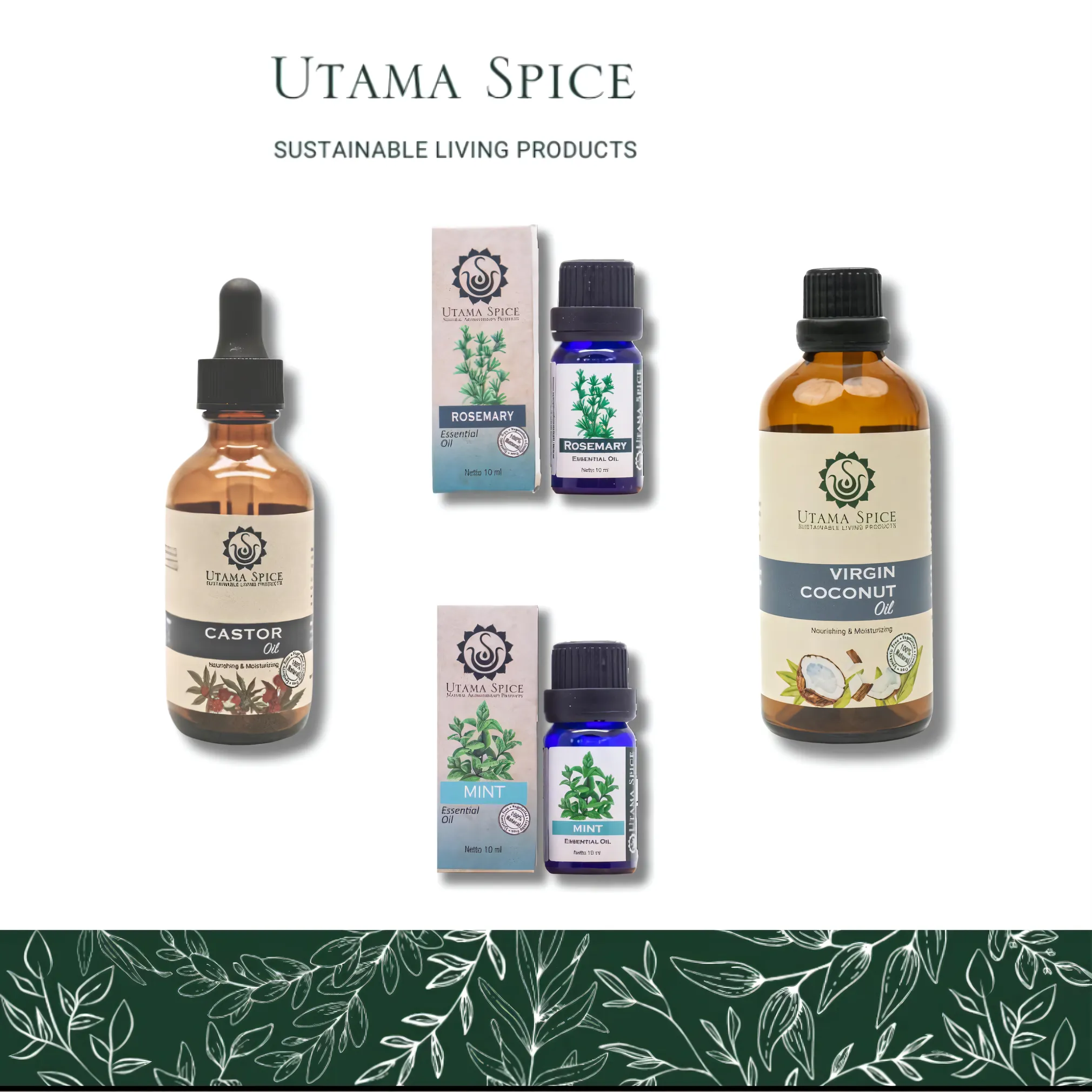Utama Spice Hair Restoration Bundle: Castor Oil, Pure VCO, Mint Essential Oil, and Rosemary Essential Oil | Nusamade Utama Spice Hair Restoration Bundle: Castor Oil, Pure VCO, Mint Essential Oil, and Rosemary Essential Oil