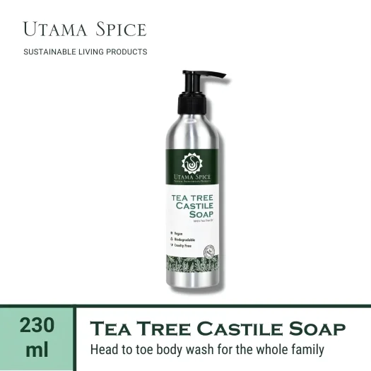 Utama Spice Purifying Tea Tree Castile Soap in Eco-Friendly Aluminum Bottle, 230 mL
