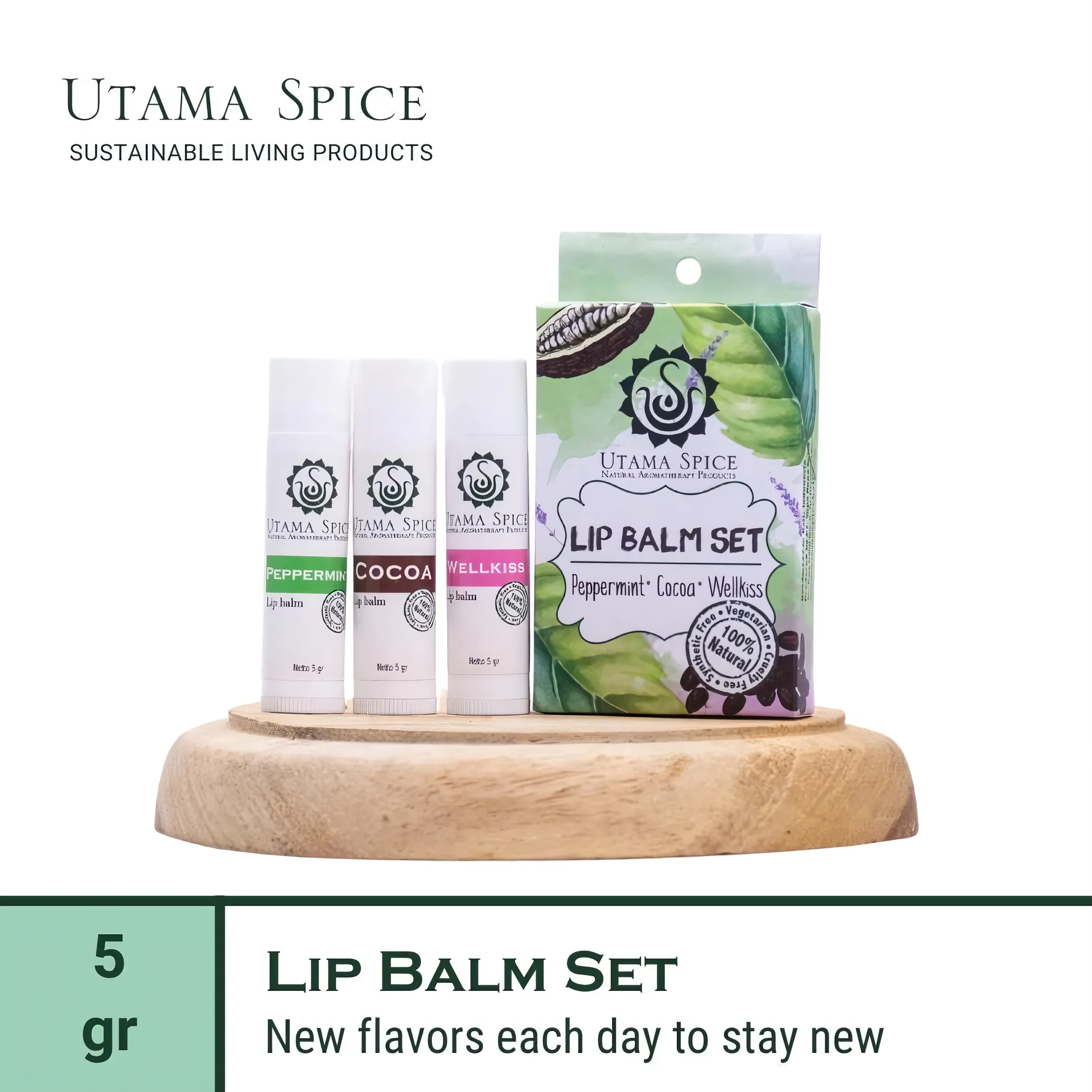 Utama Spice Lip Balm Trio: Cocoa, Peppermint & Wellkiss