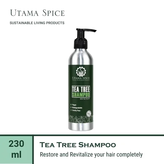 Utama Spice Tea Tree Shampoo in Eco-Friendly Aluminum Bottle, 230 mL