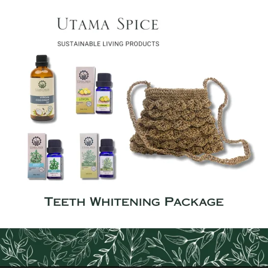 Utama Spice Teeth Whitening Package – Virgin Coconut Oil, Mint Essential Oil, Lemon Essential Oil & Tea Tree Essential Oil