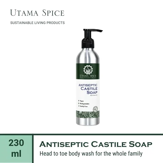Utama Spice Antiseptic Castile Soap in Eco-Friendly Aluminum Bottle, 230 mL