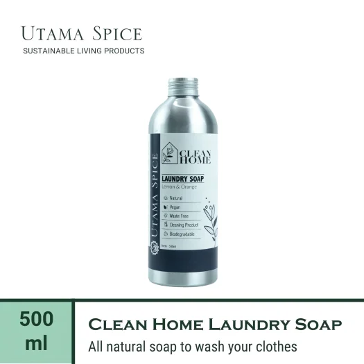 Utama Spice Clean Home Laundry Soap in Eco-Friendly Aluminum Bottle, Lemon & Orange, 500 mL